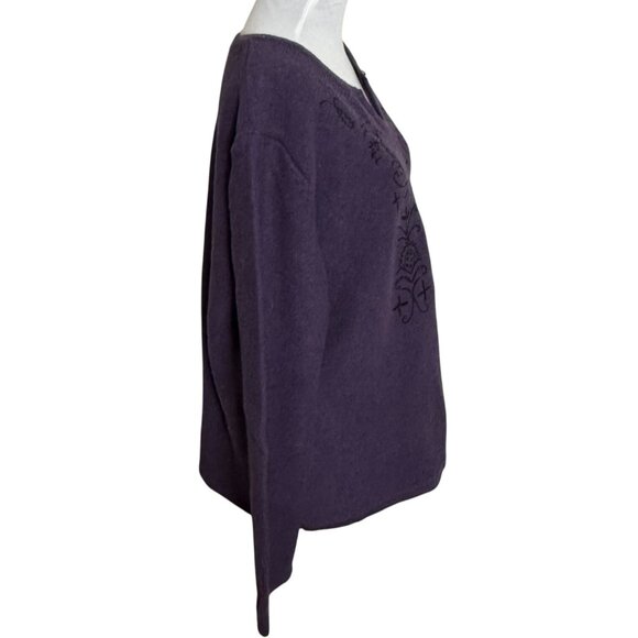 Serengeti Wool Embroidered Sweater Womens Size XL Winter Purple V-Neck VTG Warm - Picture 3 of 11